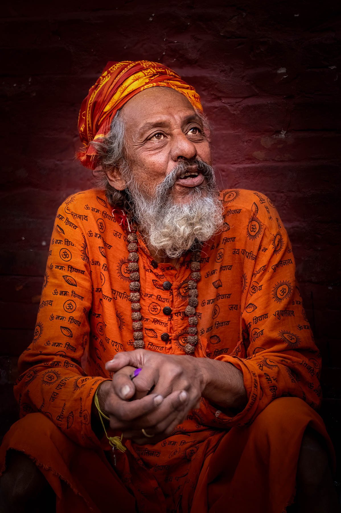 Sadhu in orange robes, Nepal